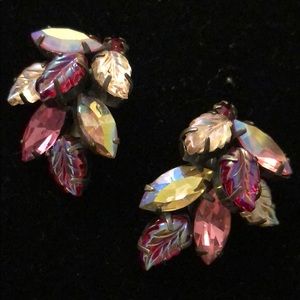 Vintage leaf cluster clip on earrings